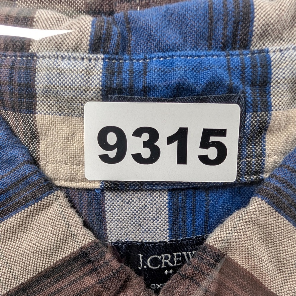 J Crew Oxford Shirt Mens Medium Blue Brown Plaid Slim Fit Long Sleeve Preppy - Picture 9 of 9